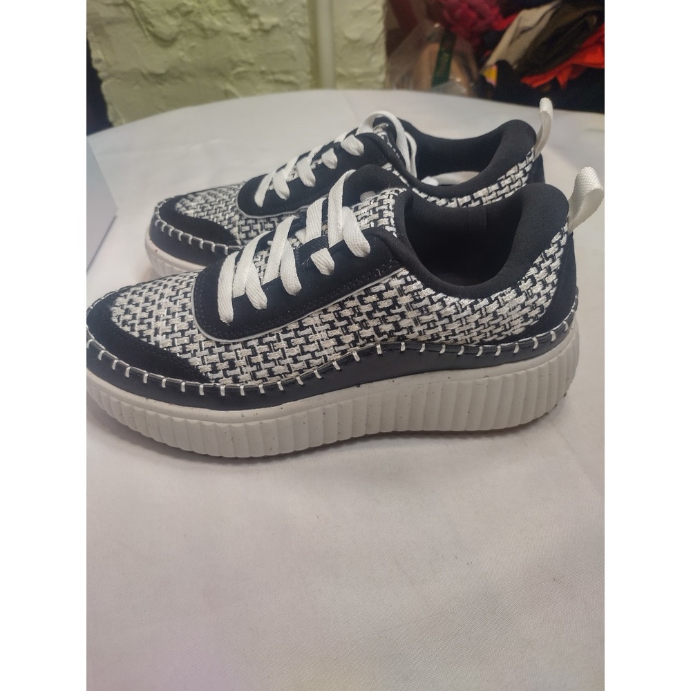 Dream Pairs SDFN2379W Black White Woven Tweed Platform Sneakers Womens 7.5 - Picture 4 of 9